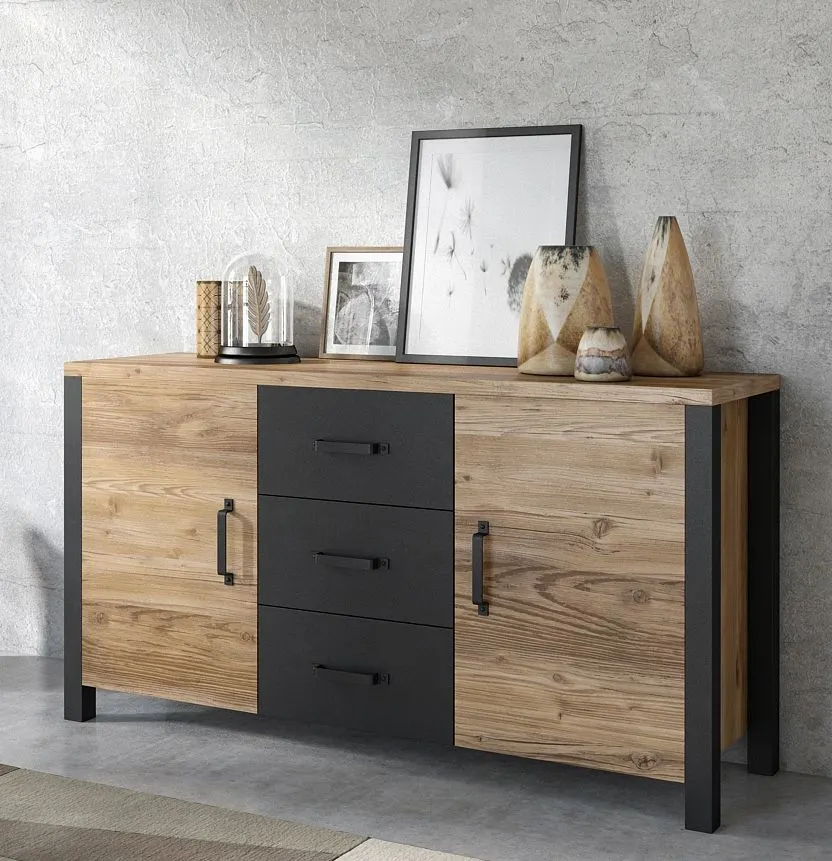 Komoda OLIN 2D3S appenzeller/czarna I sklep meblowy MIRAT. styl LOFT kolekcja OLIN