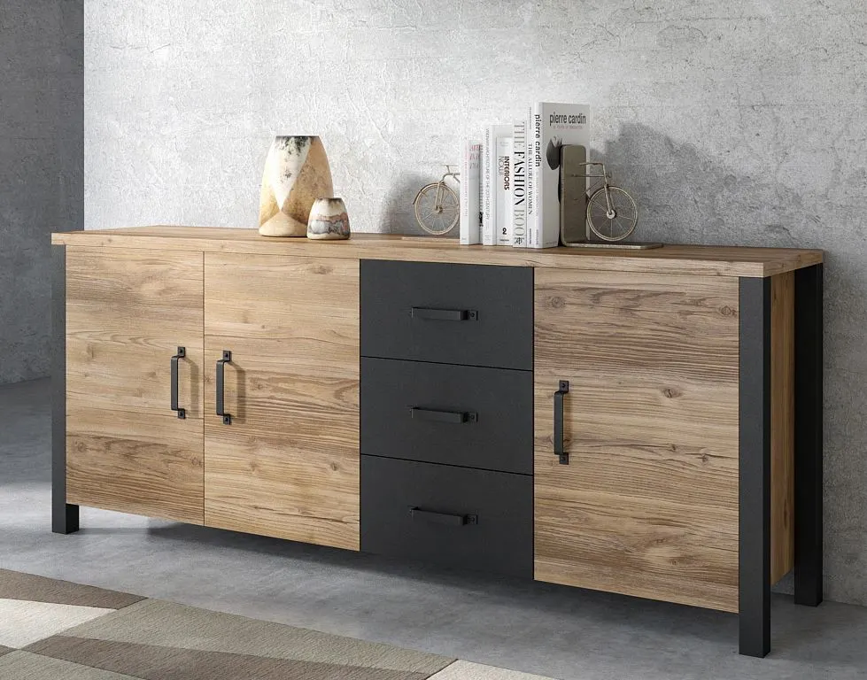 Komoda OLIN 3D3S appenzeller/czarna I sklep meblowy MIRAT. styl LOFT kolekcja OLIN