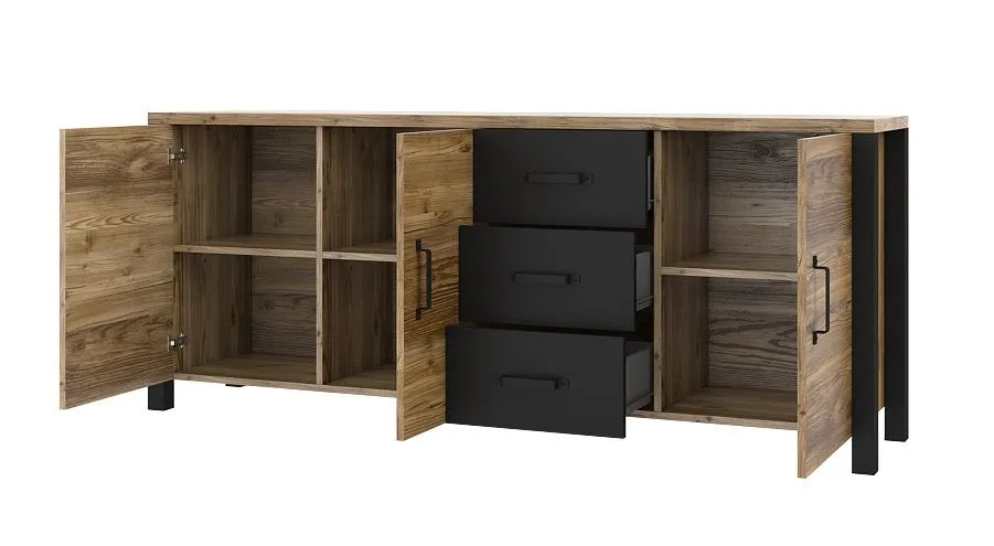 Komoda OLIN 3D3S appenzeller/czarna I sklep meblowy MIRAT. styl LOFT kolekcja OLIN