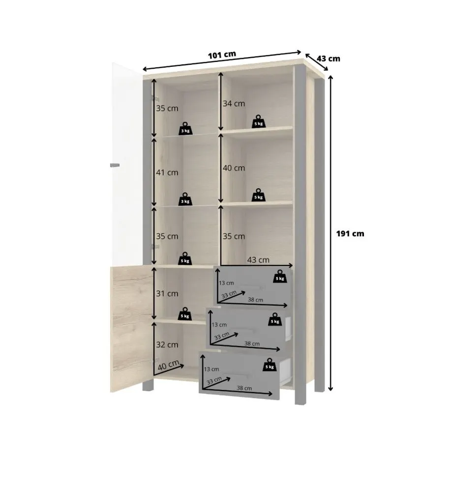 Witryna OLIN 2D3S appenzeller/czarna I sklep meblowy MIRAT. styl LOFT kolekcja OLIN