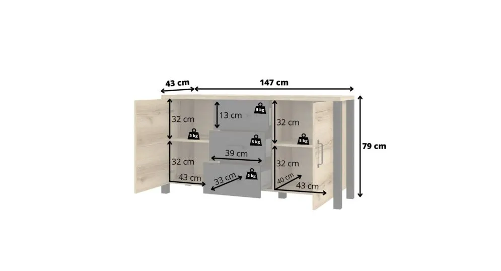 Komoda OLIN 2D3S appenzeller/czarna I sklep meblowy MIRAT. styl LOFT kolekcja OLIN