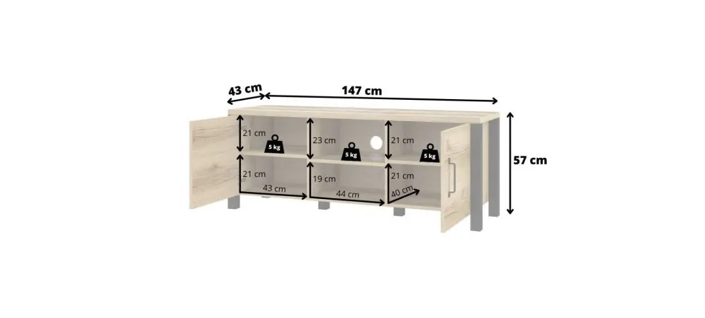 Szafka RTV OLIN 2D 147 do salonu I sklep meblowy MIRAT. styl LOFT kolekcja OLIN