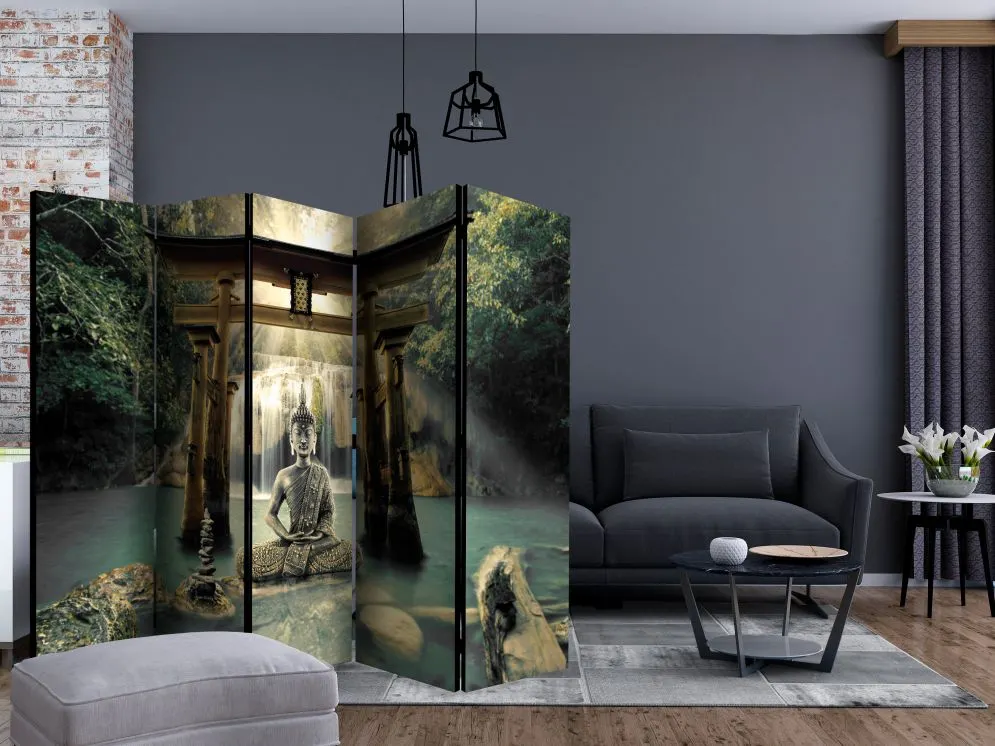 Parawan akustyczny Orient 225x172 cm 5-częściowy zielony | MIRAT.