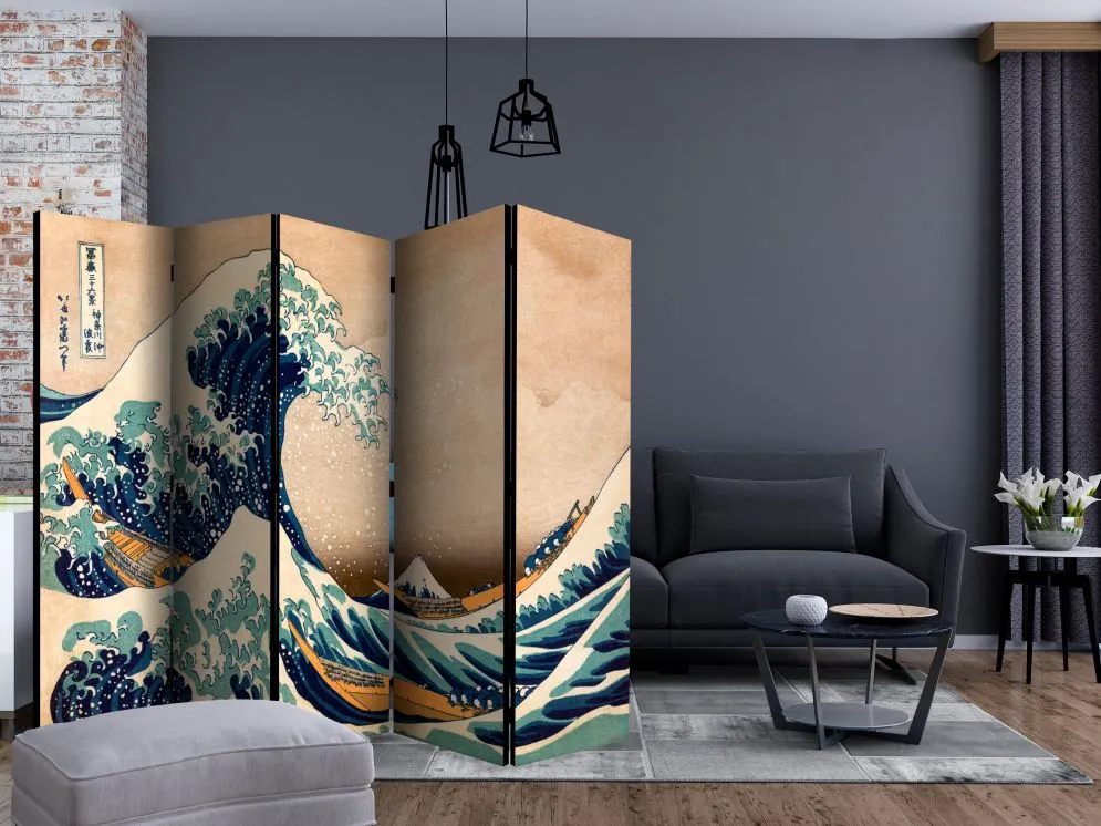Parawan dwustronny Orient 225x172 cm 5-częściowy beżowy | MIRAT.