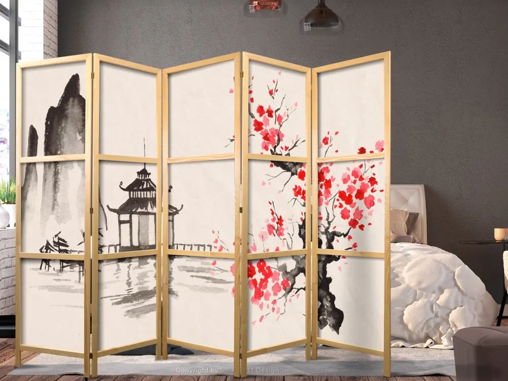 Parawan japoński Orient 225x172 cm 5-częściowy beżowy | MIRAT.