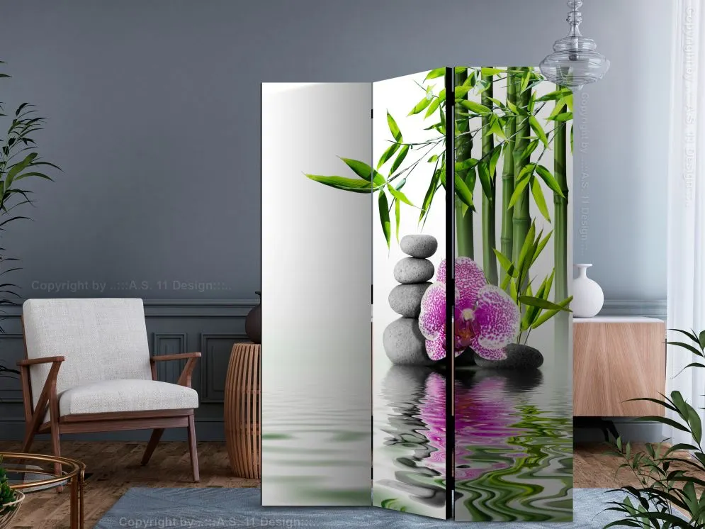 Parawan dwustronny Orient 135x172 cm 3-częściowy szary | MIRAT.