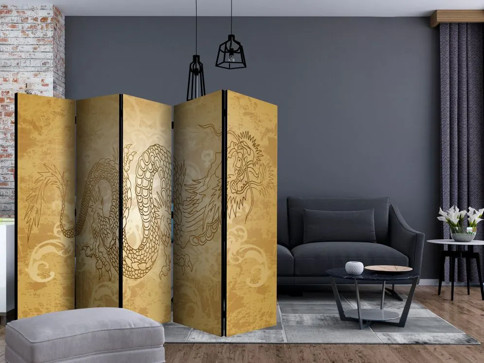 Parawan jednostronny Orient 225x172 cm 5-częściowy beżowy | MIRAT.