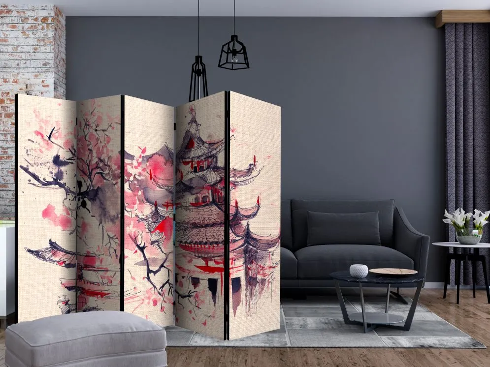 Parawan jednostronny Orient 225x172 cm 5-częściowy beżowy | MIRAT.