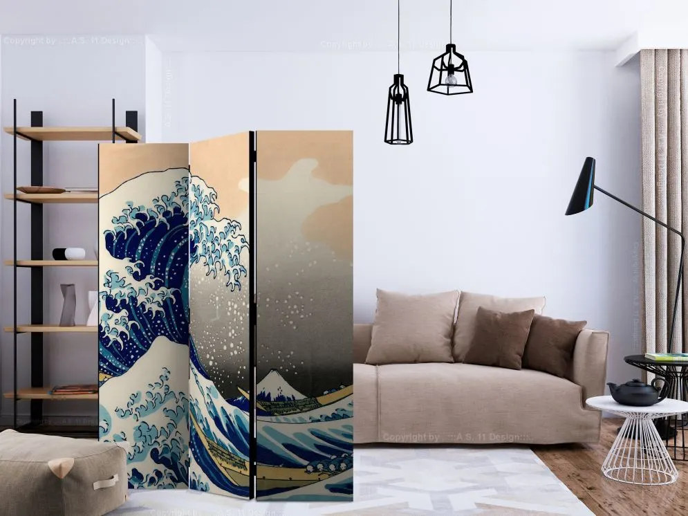 Parawan dwustronny Orient 135x172 cm 3-częściowy biały | MIRAT.