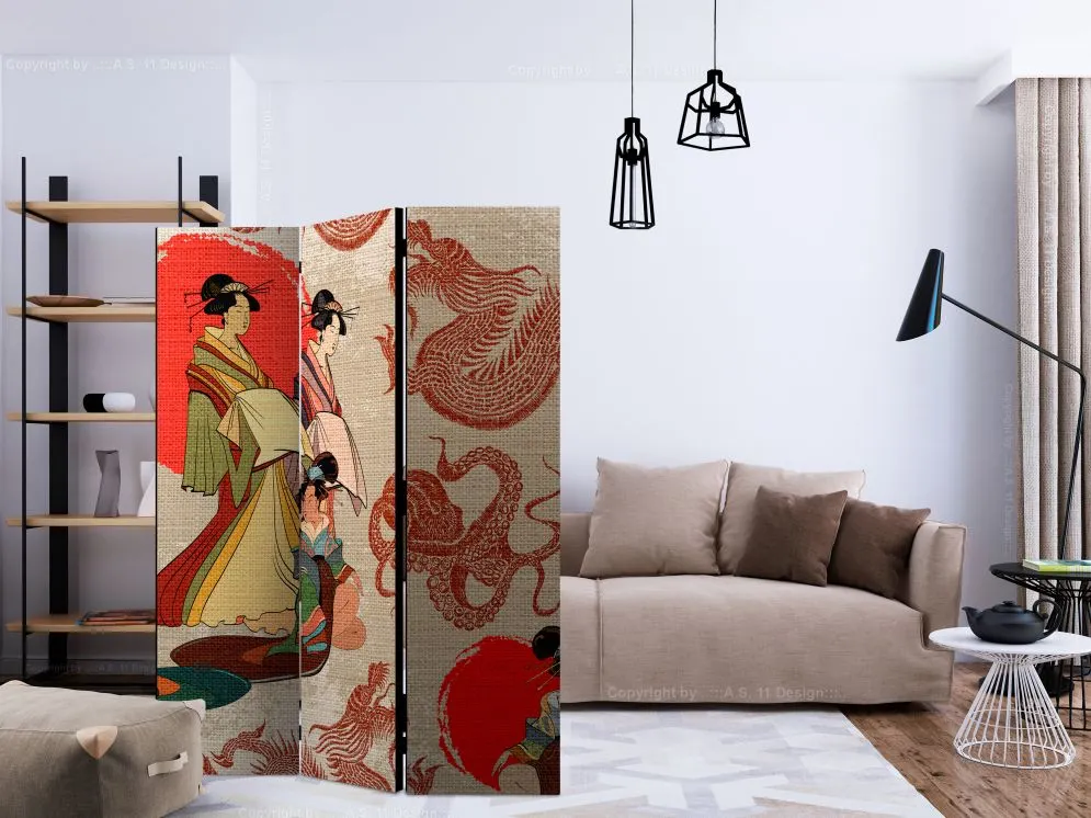 Parawan jednostronny Orient 135x172 cm 3-częściowy beżowy | MIRAT.