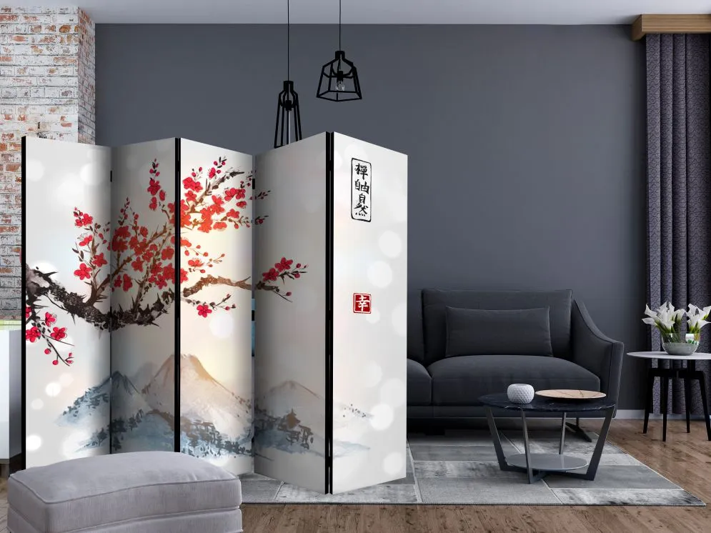 Parawan dwustronny Orient 225x172 cm 5-częściowy biały | MIRAT.