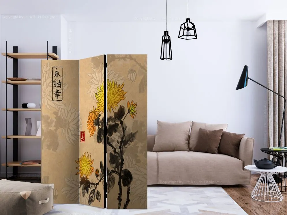 Parawan dwustronny Orient 135x172 cm 3-częściowy beżowy | MIRAT.