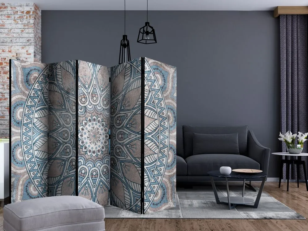 Parawan jednostronny Orient 225x172 cm 5-częściowy szary | MIRAT.
