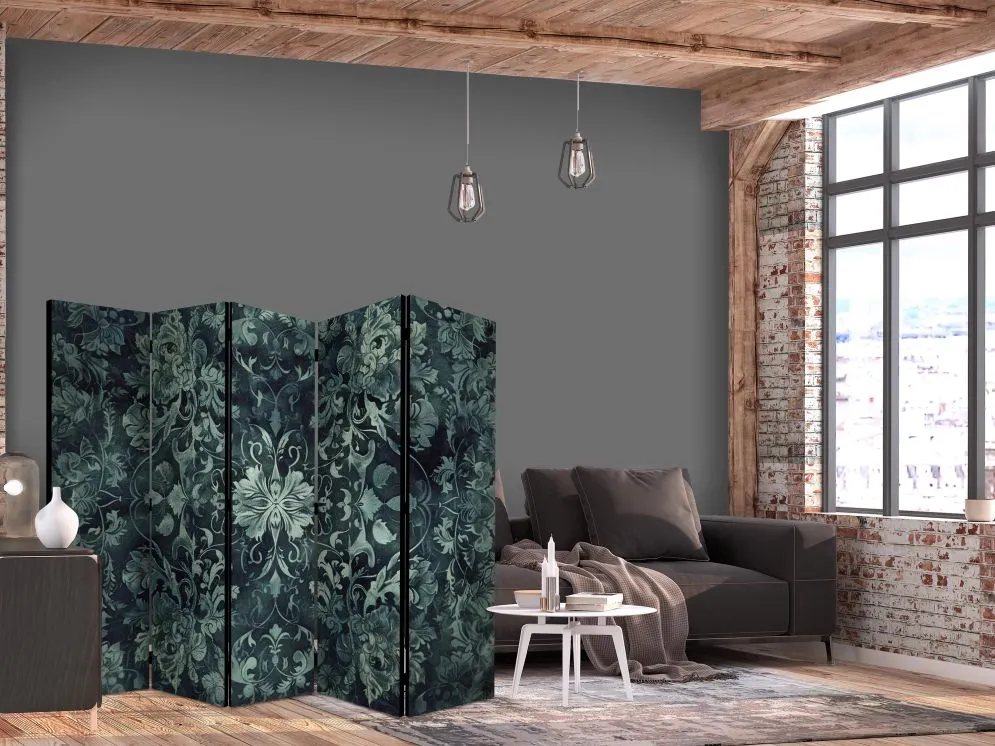 Parawan akustyczny Kwiaty 225x172 cm 5-częściowy zielony | MIRAT.