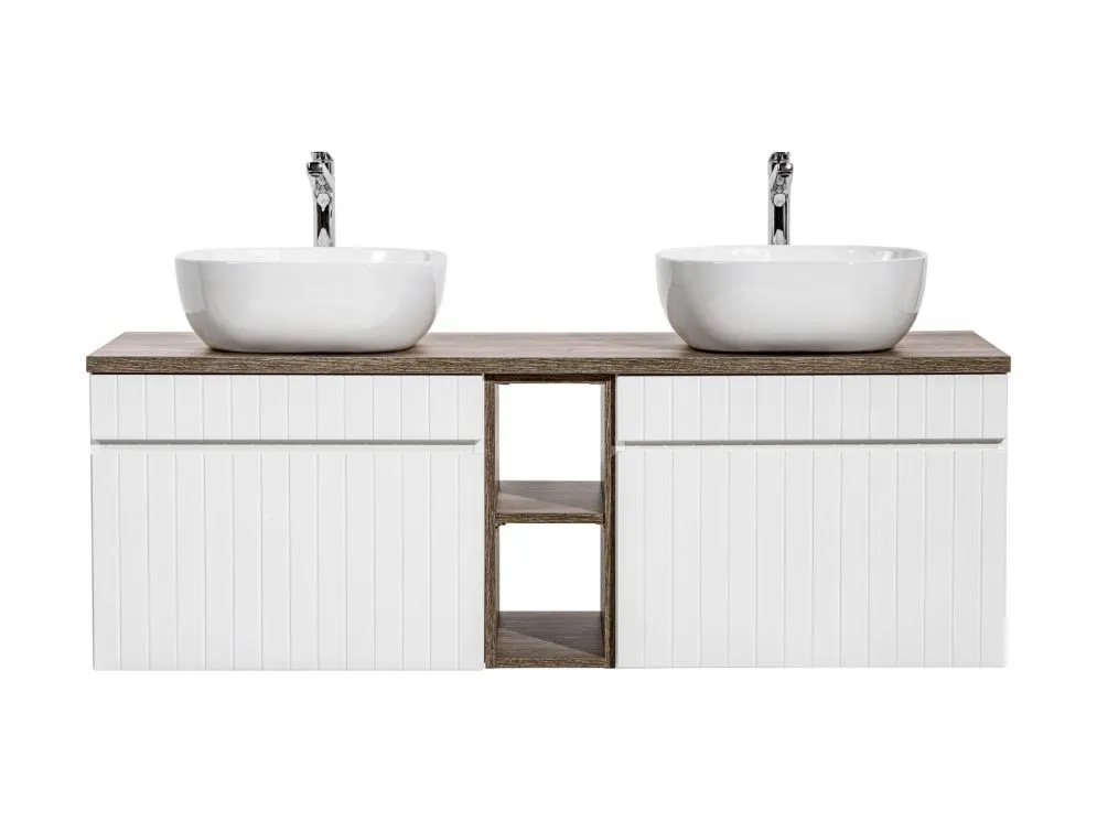 Szafka pod umywalkę ICONIC WHITE 60cm + ICONIC WHITE 60cm + SANTA FE OAK 81-01-A ryflowane fronty zestaw z blatem I sklep meblowy MIRAT. styl RYFLOWANY