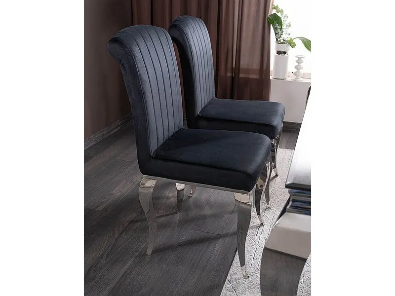 Krzesło tapicerowane PRINCE VELVET czarne/chrom do jadalni w stylu glamour | MIRAT. styl GLAMOUR