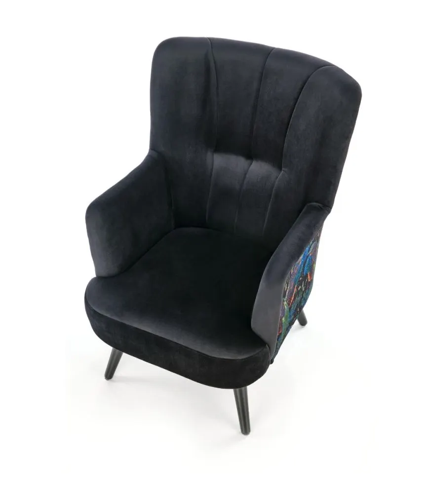 Fotel do salonu PAGONI VELVET czarny tapicerowany dekoracyjną tkaniną | MIRAT. styl LOFT