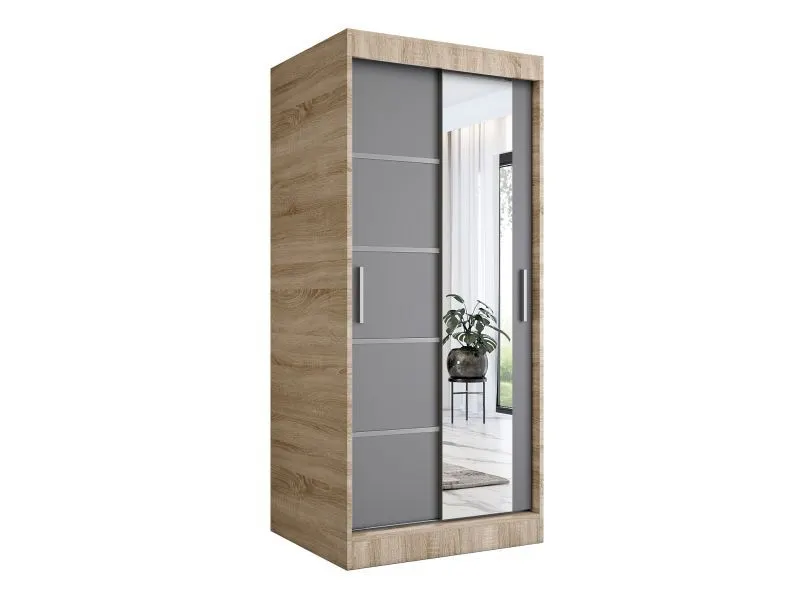 Szafa przesuwna MODUO COMFORT 2 90 dąb sonoma/antracyt z lustrem do sypialni | MIRAT. w stylu  kolekcja MODUO COMFORT