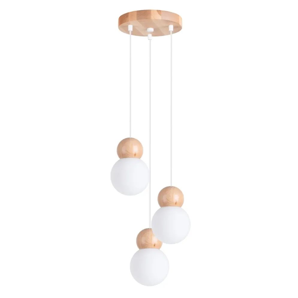 Lampa wisząca PEKKA 3P biała/naturalne drewno kule | sklep MIRAT kolekcja pekka