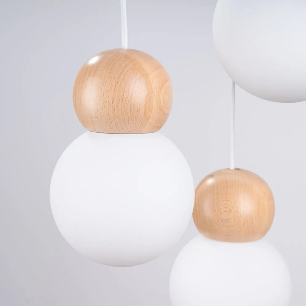 Lampa wisząca PEKKA 3P biała/naturalne drewno kule | sklep MIRAT kolekcja pekka