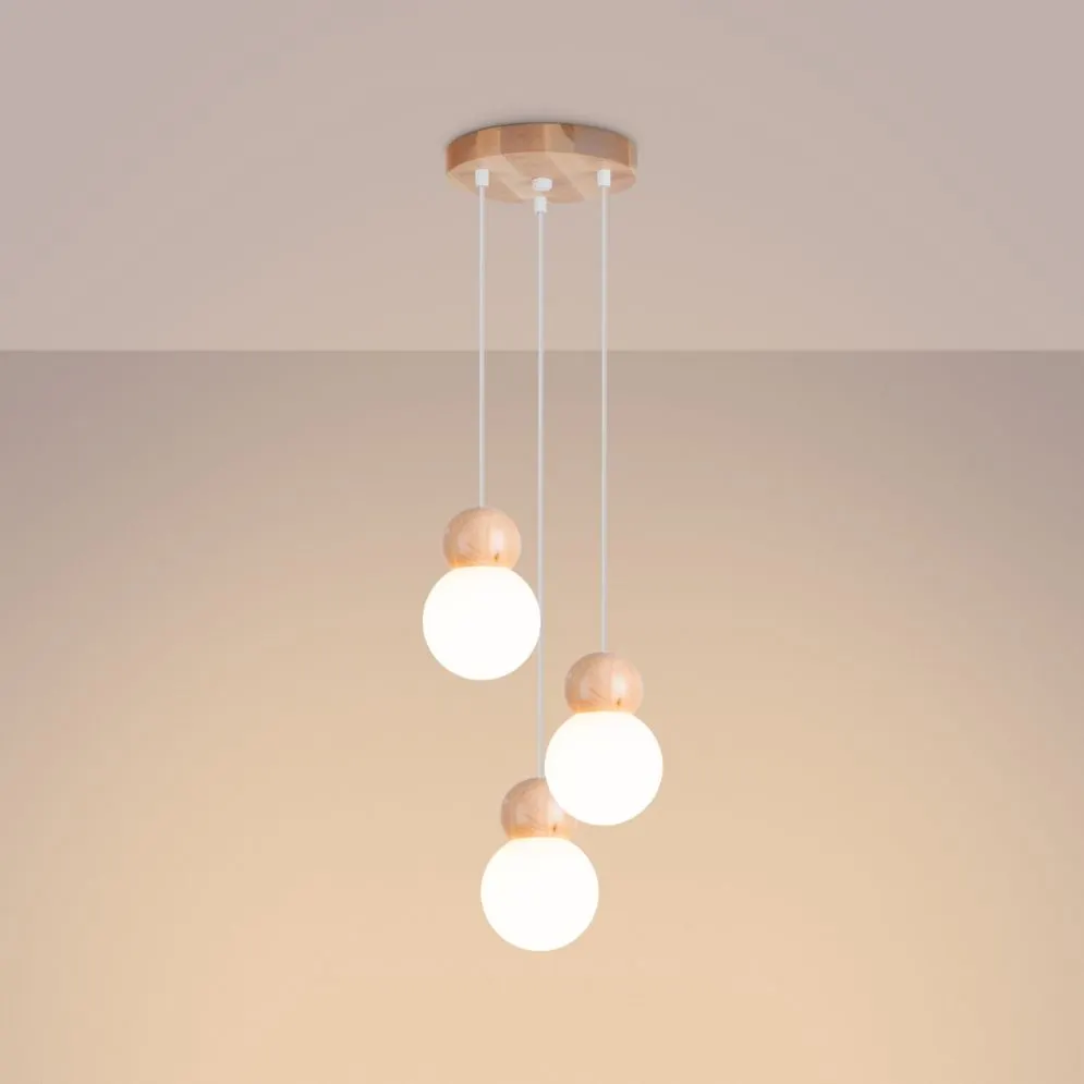 Lampa wisząca PEKKA 3P biała/naturalne drewno kule | sklep MIRAT kolekcja pekka