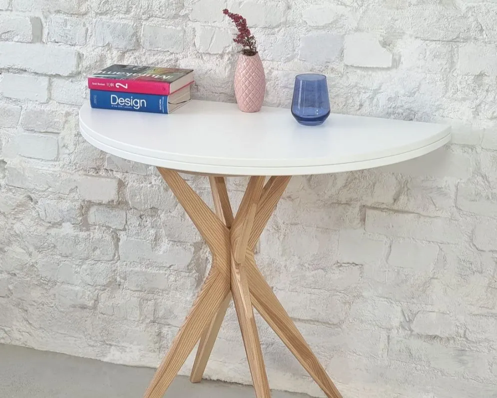 Stół półokrągły CUTTI 90x90 rozkładany petrol blue/dąb I sklep meblowy MIRAT. styl PASTELE
