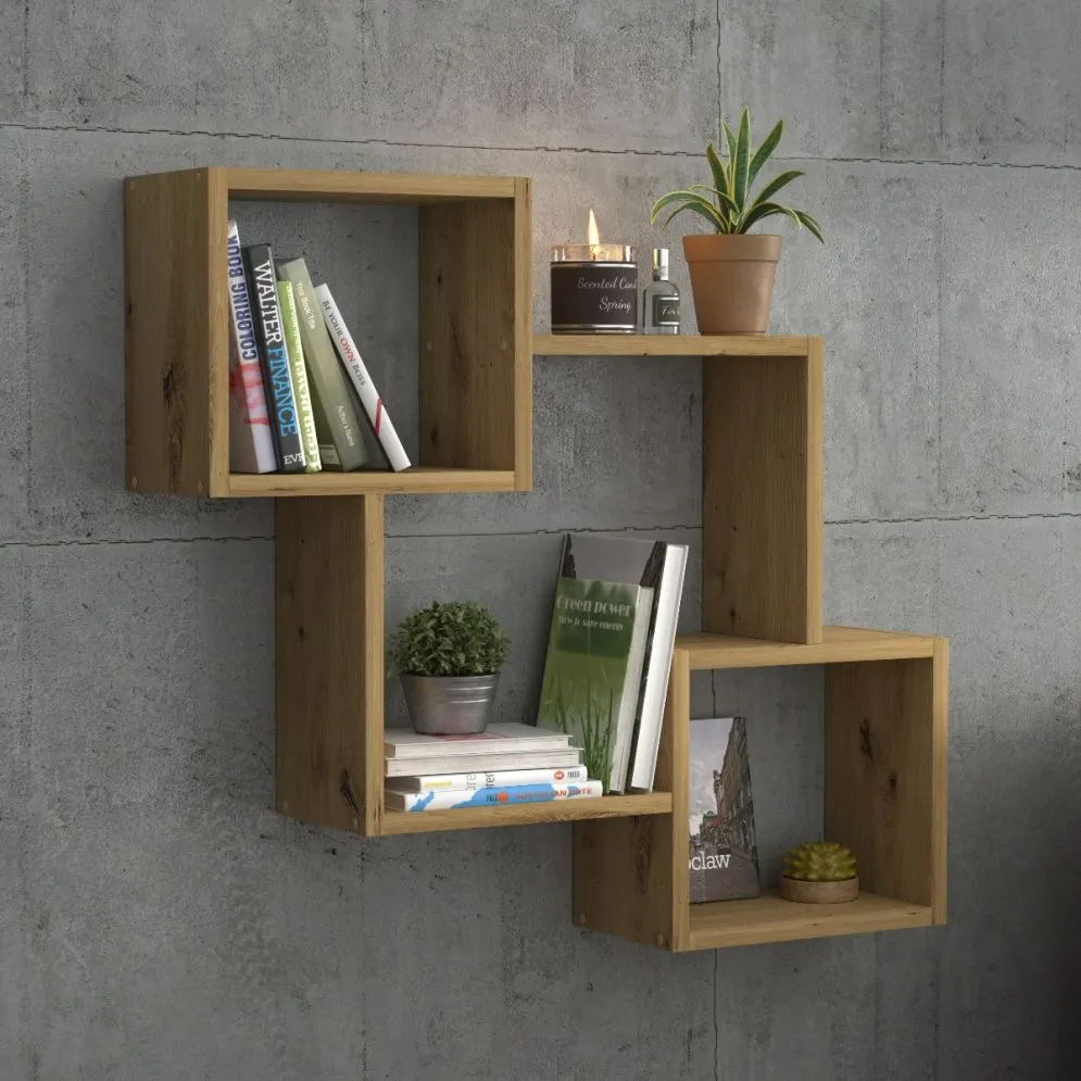 Półka ALESIA 1 dąb artisan wisząca trzypoziomowa | MIRAT. w stylu LOFT kolekcja