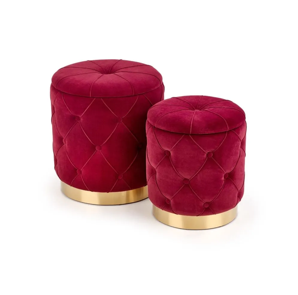 Zestaw puf POLLY VELVET bordowe/złote w stylu glamour | MIRAT. styl GLAMOUR