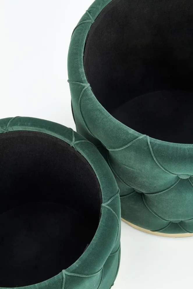 Zestaw puf POLLY VELVET ciemno zielony ze schowkiem | MIRAT. styl GLAMOUR
