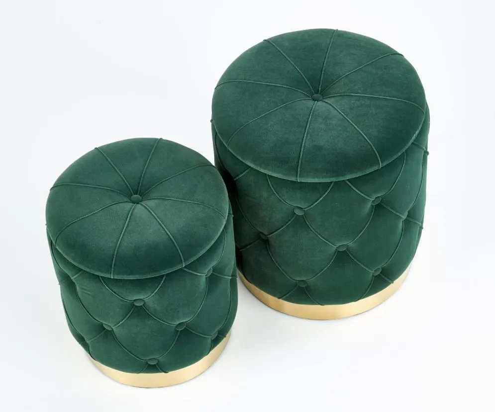 Zestaw puf POLLY VELVET ciemno zielony ze schowkiem | MIRAT. styl GLAMOUR
