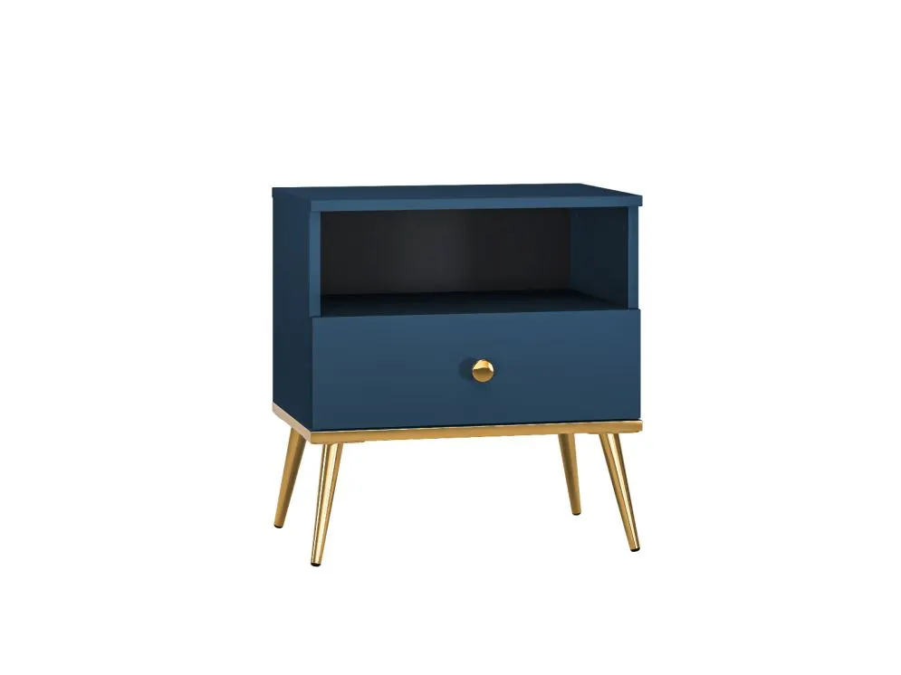 Szafka nocna BLU granatowa z szufladą do sypialni I sklep meblowy MIRAT. styl GLAMOUR kolekcja BLU