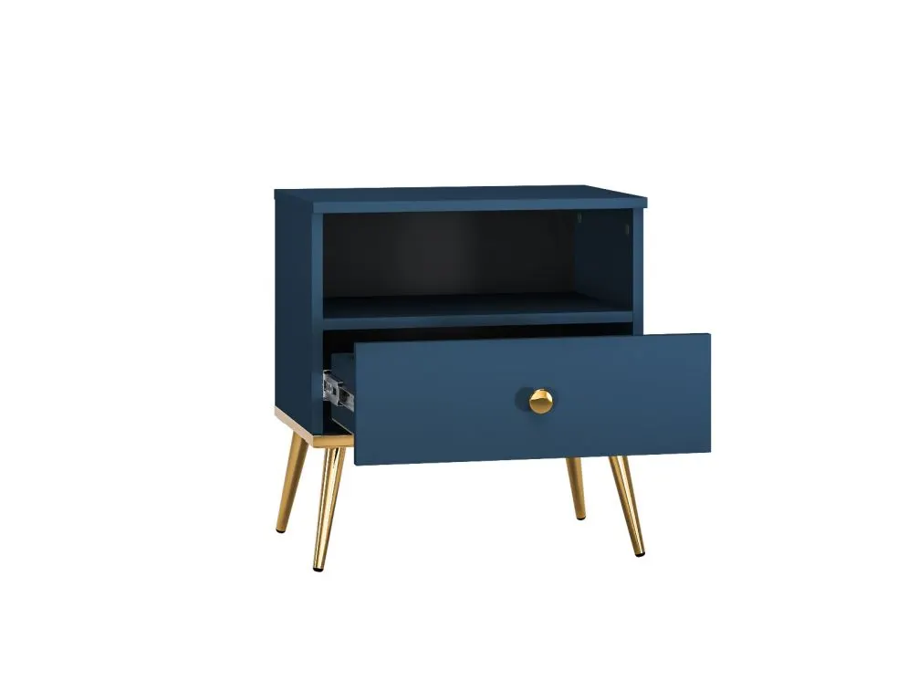 Szafka nocna BLU granatowa z szufladą do sypialni I sklep meblowy MIRAT. styl GLAMOUR kolekcja BLU