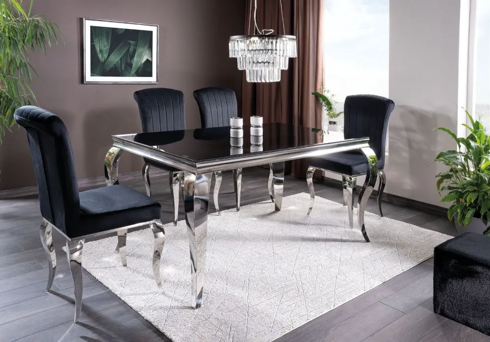 Krzesło tapicerowane PRINCE VELVET czarne/chrom do jadalni w stylu glamour | MIRAT. styl GLAMOUR