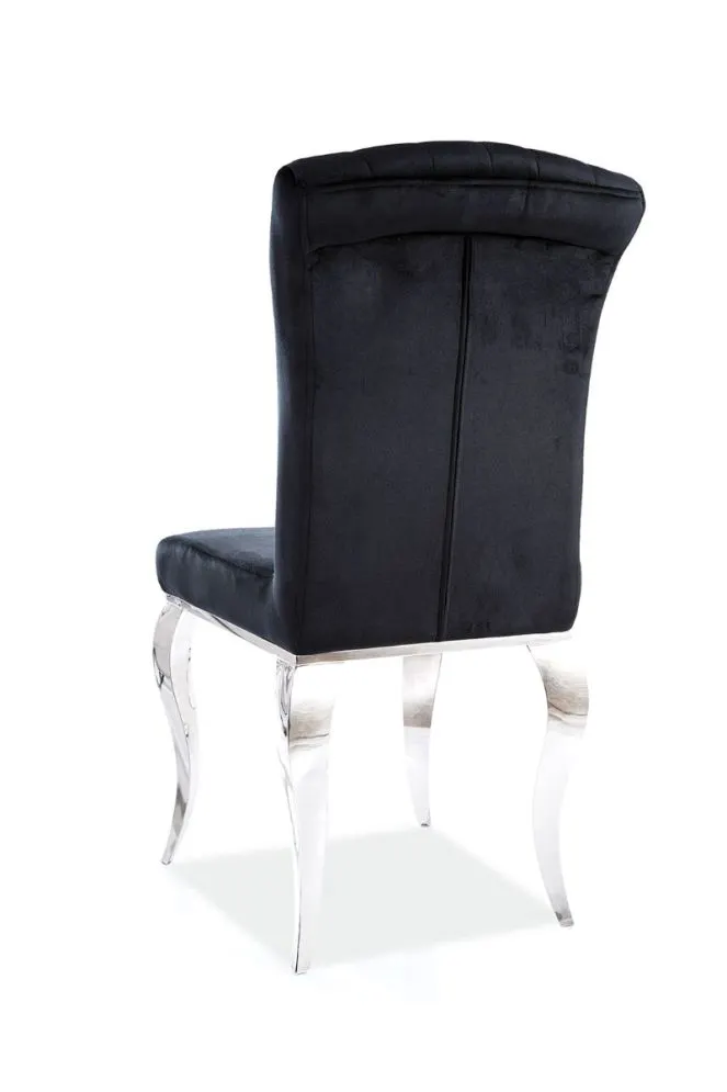 Krzesło tapicerowane PRINCE VELVET czarne/chrom do jadalni w stylu glamour | MIRAT. styl GLAMOUR