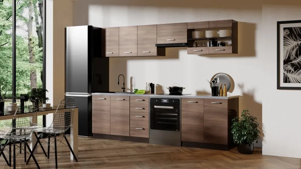 Zestaw mebli kuchennych AMANDA 1 260cm cynamonowy/wenge z blatem I sklep meblowy MIRAT.