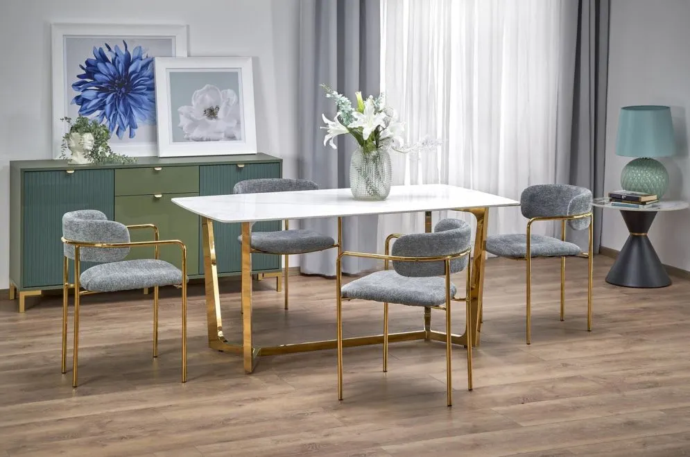 Stół CLEMENTE 160x90 biały marmur/złoty w stylu glamour I sklep meblowy MIRAT. styl GLAMOUR
