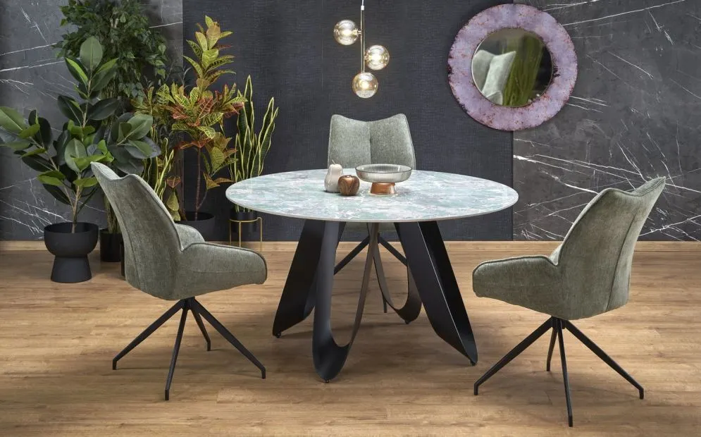 Stół okrągły GIOVANI 135x135 zielony marmur/czarny loftowy I sklep meblowy MIRAT. styl LOFT