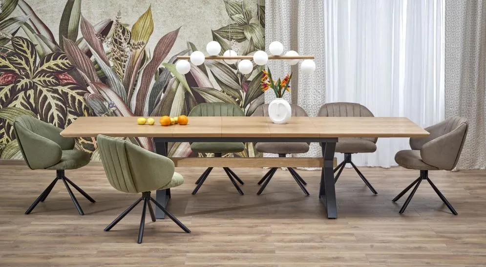 Stół rozkładany HENRY 180(300)x100 dąb naturalny/czarny 12-osobowy I sklep meblowy MIRAT. styl LOFT