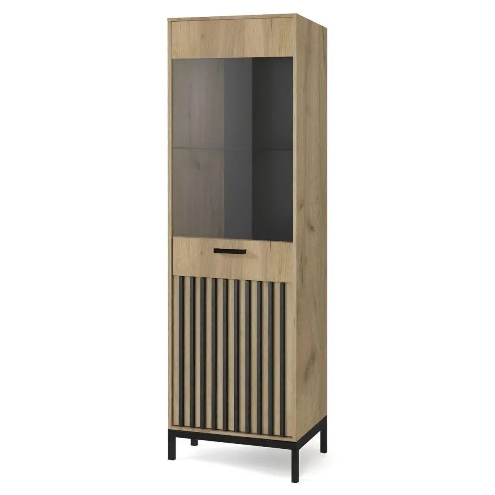 Witryna LAMINO W-1 dąb craft/czarna przeszklona I sklep meblowy MIRAT. styl LOFT kolekcja LAMINO