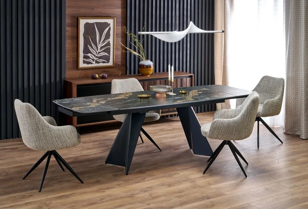Prostokątny stół rozkładany ARMANI 165(241)x90 czarny marmur/czarny I sklep meblowy MIRAT. styl LOFT