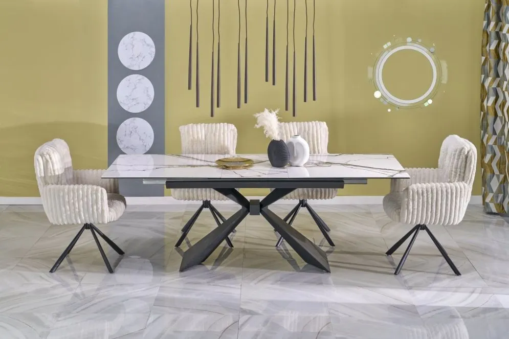 Ceramiczny stół rozkładany LUCIANO 180(230)x90 biały marmur/czarny I sklep meblowy MIRAT. styl LOFT