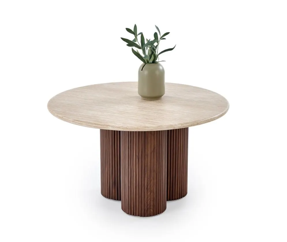 Designerski stolik kawowy DOROTEA 80x80 trawertyn/orzechowy I sklep meblowy MIRAT.