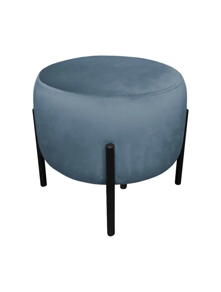 Pufa WILFRED MG VELVET ciemnoniebieska okrągła na metalowych nogach | MIRAT. styl GLAMOUR, LOFT