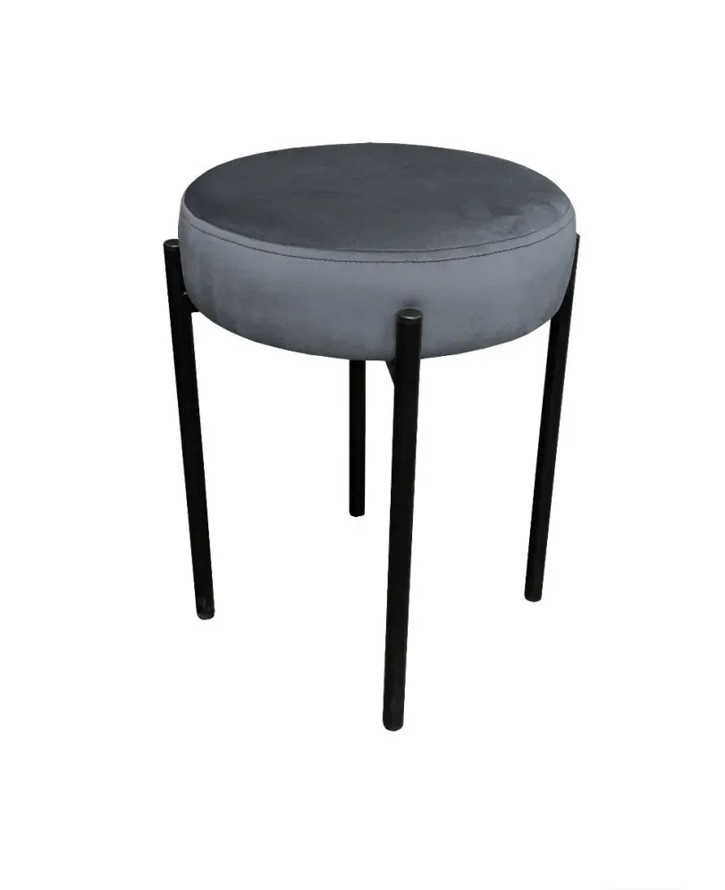 Taboret TORIN BL VELVET ciemno szary na metalowych nogach | MIRAT.