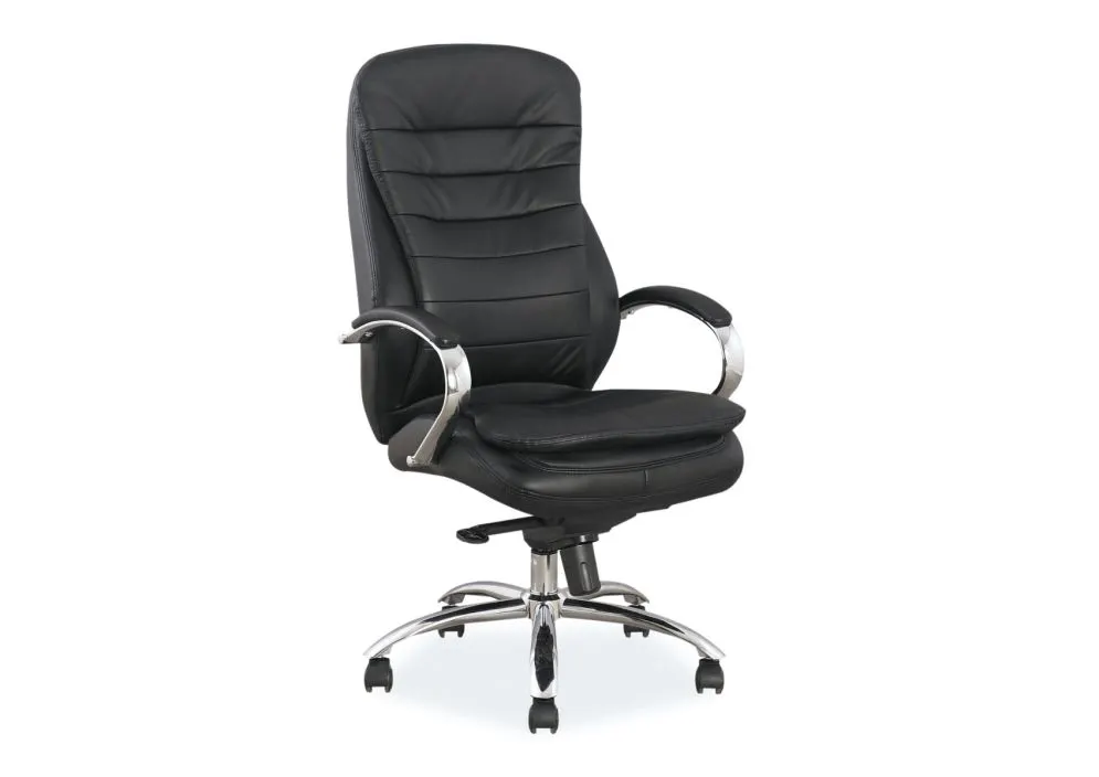 Fotel biurowy Q-154 czarny/skóra naturalna ergonomiczny do gabinetu | MIRAT.