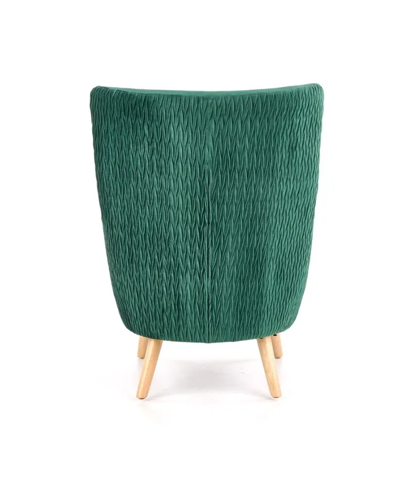 Fotel RAVEL VELVET ciemno zielony/naturalne drewno pikowany | MIRAT.