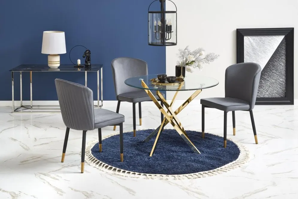 Stół RAYMOND 100x100 złoty okrągły ze szklanym blatem | MIRAT. w stylu GLAMOUR kolekcja