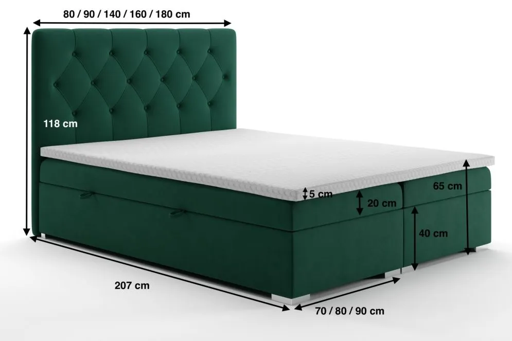 Łóżko kontynentalne INTENSO 160 jasno szare velvet z pojemnikiem do sypialni | MIRAT. w stylu GLAMOUR kolekcja