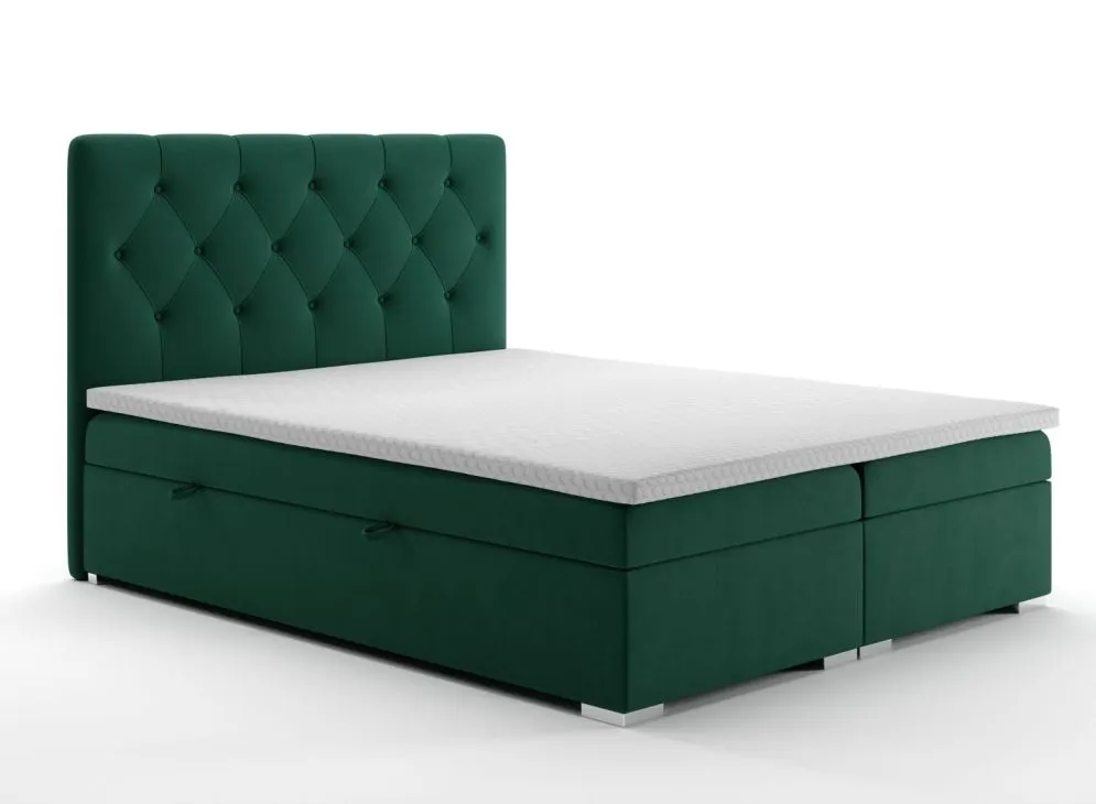 Łóżko kontynentalne INTENSO 180 zielone velvet tapicerowane aksamitem | MIRAT. styl GLAMOUR