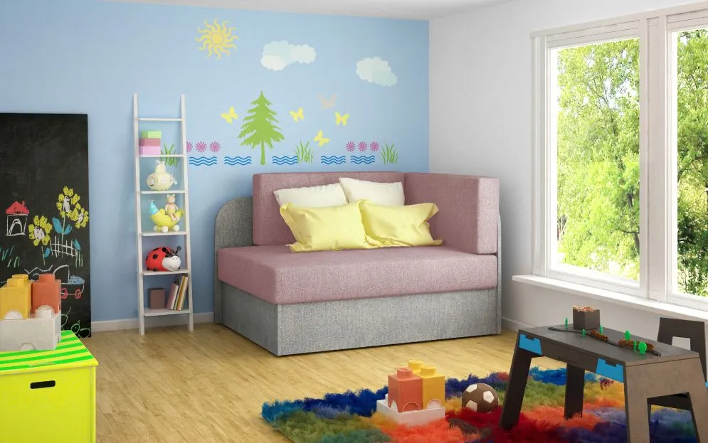 Sofa rozkładana z funkcją spania ROSA szara/różowa młodzieżowa | MIRAT.